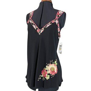 Oscar De La Renta Pink Label Floral Trim Black Sleeveless Top M